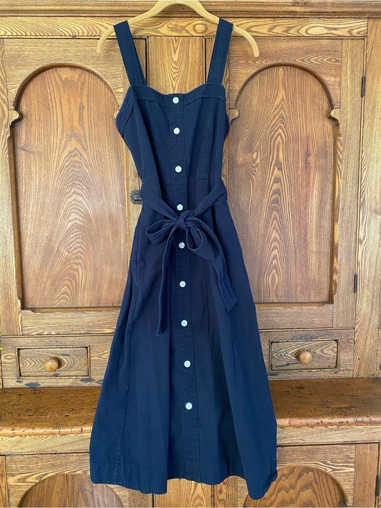 Everlane Dresses & Skirts - Everlane 8 M navy blue cotton picnic dress midi belt smocked button square neck